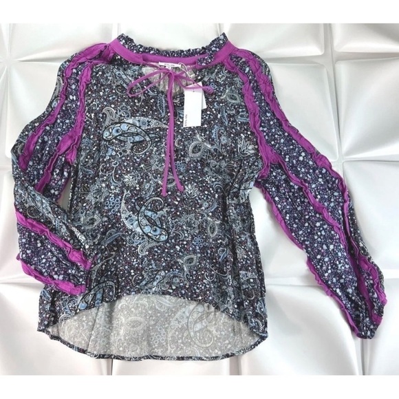 BTFL-life Womens Sz S Colorful Paisley Print Ruffled Metallic Tunic Top NEW - Picture 1 of 8